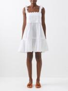 Juliet Dunn - Tie-shoulder Ricrac-trim Cotton Dress - Womens - White