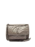 Matchesfashion.com Saint Laurent - Niki Medium Ysl-plaque Leather Shoulder Bag - Womens - Grey