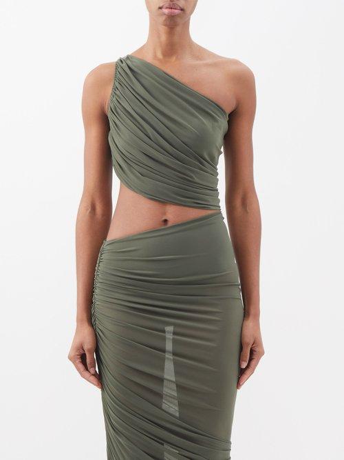 Norma Kamali - Diana One-shoulder Tulle Top - Womens - Dark Green