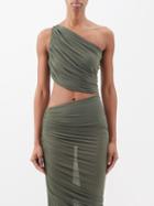Norma Kamali - Diana One-shoulder Tulle Top - Womens - Dark Green