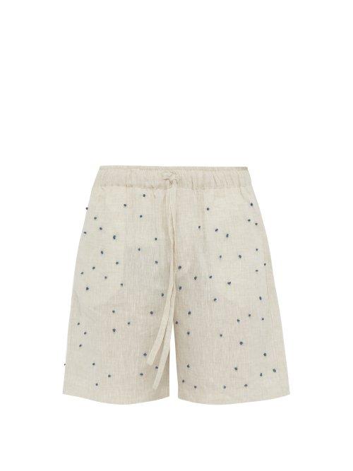 Matchesfashion.com Hecho - Knot Embroidered Linen Shorts - Mens - Beige