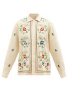 Bode - Morning Glory Floral-embroidered Linen-blend Shirt - Womens - Ivory Multi