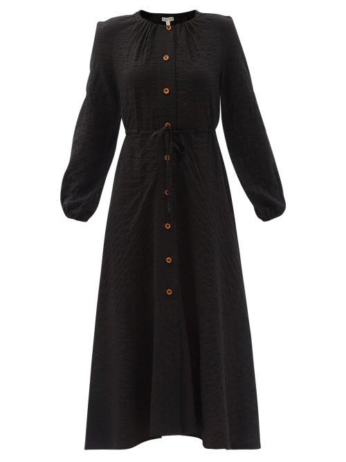 Matchesfashion.com Belize - Oona Drawstring-waist Check Midi Shirt Dress - Womens - Black