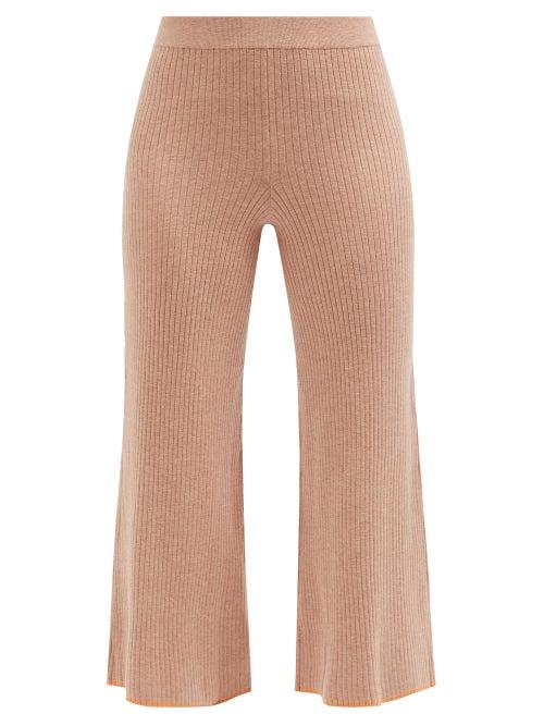 Skin - Palmer Cropped Ribbed-knit Trousers - Womens - Beige
