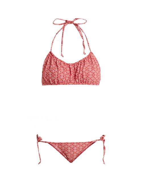 Matchesfashion.com Lisa Marie Fernandez - Charlotte Geometric Pattern Halterneck Bikini - Womens - Red Multi