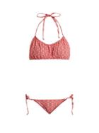 Matchesfashion.com Lisa Marie Fernandez - Charlotte Geometric Pattern Halterneck Bikini - Womens - Red Multi