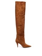 Matchesfashion.com Saint Laurent - Kiki Slouch Pointed Suede Knee High Boots - Womens - Tan