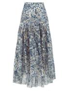 Matchesfashion.com On The Island By Marios Schwab - Kaupoa Floral-print Banded Cotton-poplin Skirt - Womens - Blue Print