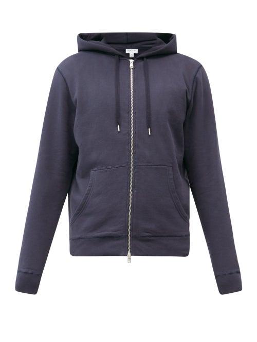Matchesfashion.com Sunspel - Zip-through Cotton-jersey Hooded Sweatshirt - Mens - Navy