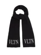 Matchesfashion.com Valentino - Logo Intarsia Wool And Cashmere Blend Scarf - Mens - Black