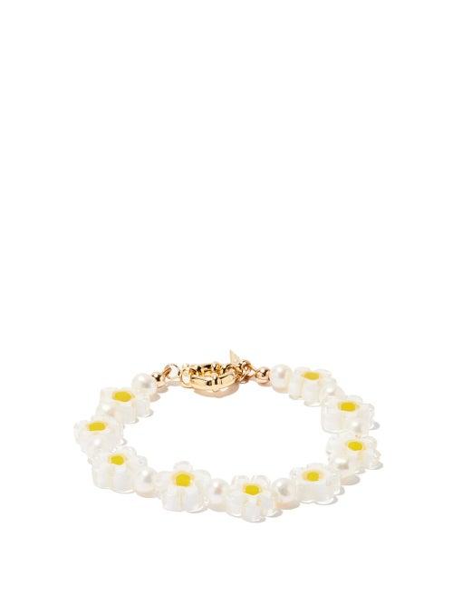 Liou - Fresia Floral Millefiori & Pearl Bracelet - Mens - Yellow