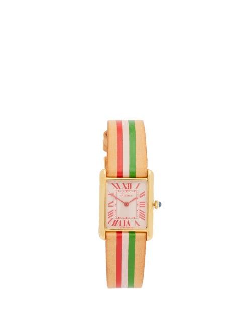 Matchesfashion.com La Californienne - Vintage Cartier Tank 18kt Gold-plated Watch - Womens - Green Red
