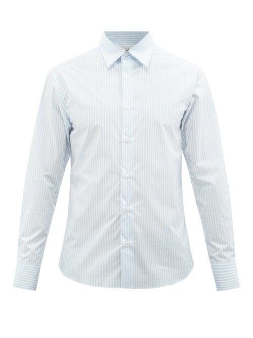 Dunhill - Logo-embroidered Striped Cotton-poplin Shirt - Mens - Blue White