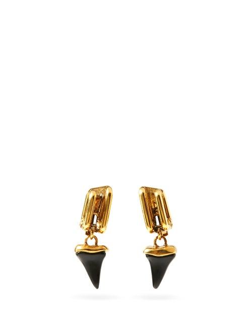 Matchesfashion.com Chlo - Shark Tooth Charm Clip Earrings - Womens - Black Gold
