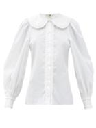 Matchesfashion.com Fendi - Ruffled Round-collar Cotton-poplin Blouse - Womens - White