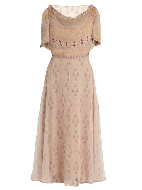Valentino Boat-neck Geometric-print Silk-chiffon Midi Dress
