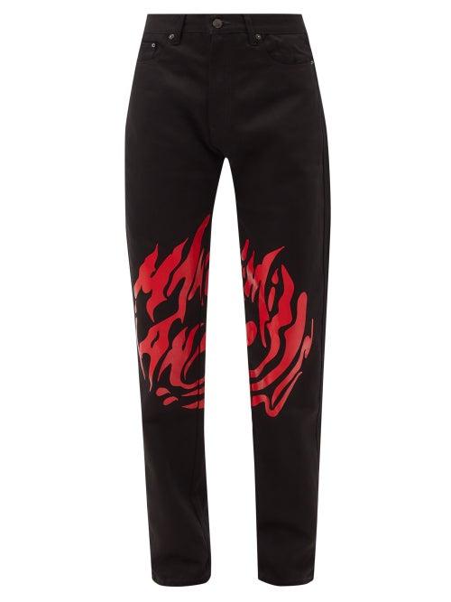 Maximilian - Logo-print Slim-leg Jeans - Mens - Black Red