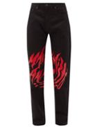 Maximilian - Logo-print Slim-leg Jeans - Mens - Black Red