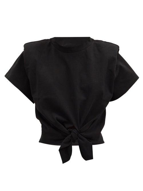 Matchesfashion.com Isabel Marant - Belita Padded-shoulder Knotted Cotton T-shirt - Womens - Black