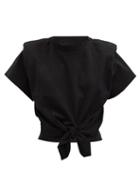 Matchesfashion.com Isabel Marant - Belita Padded-shoulder Knotted Cotton T-shirt - Womens - Black