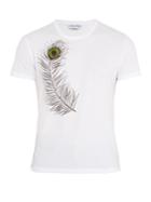Alexander Mcqueen Peacock-feather Embroidered Cotton T-shirt