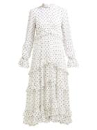 Matchesfashion.com Zimmermann - Zippy Polka Dot Tiered Midi Dress - Womens - White Black