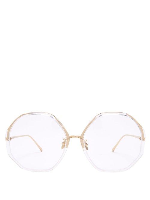 Matchesfashion.com Linda Farrow - Oversized Hexagonal Frame Sunglasses - Womens - Clear