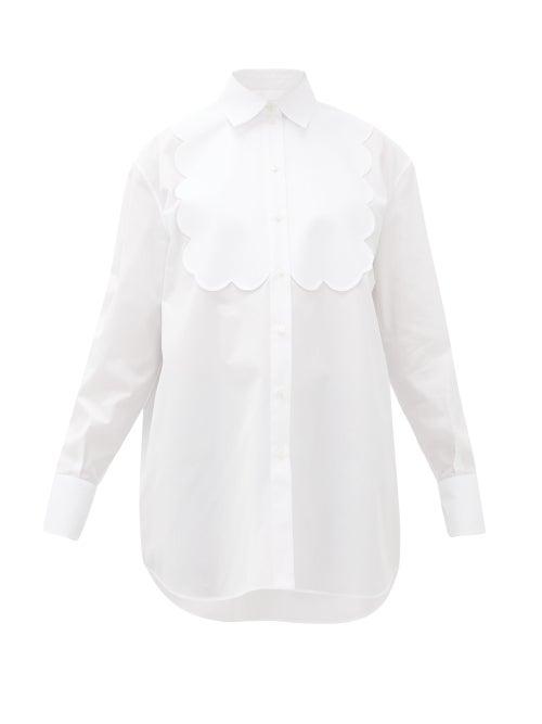 Matchesfashion.com Valentino - Scalloped-panel Cotton-poplin Tuxedo Shirt - Womens - White