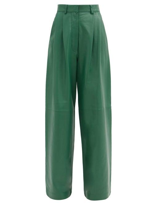 Matchesfashion.com Dodo Bar Or - Daryl Leather Wide-leg Trousers - Womens - Green