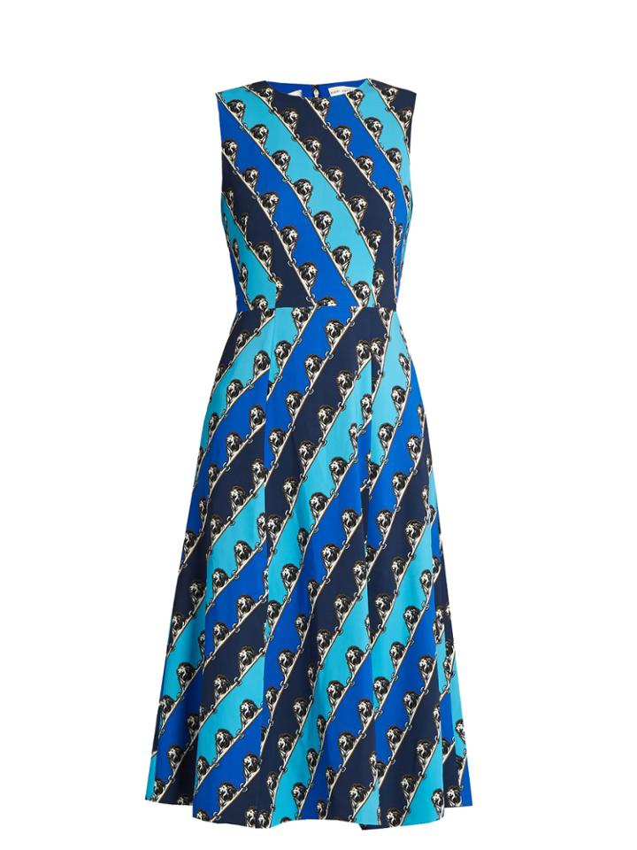 Mary Katrantzou Osmond Striped Lion-print Crepe Dress