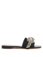 Matchesfashion.com Alexander Mcqueen - Crystal Bow Satin Slides - Womens - Black