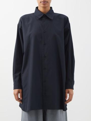 Eskandar - Longline Cotton-poplin Shirt - Womens - Black