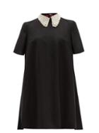 Matchesfashion.com Sara Battaglia - Faux Pearl Collar Wool Blend Mini Dress - Womens - Black White