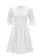 Matchesfashion.com Batsheva - Crystal-button Broderie-anglaise Cotton Dress - Womens - White