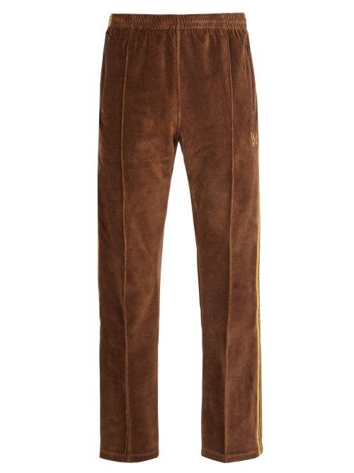 Matchesfashion.com Needles - Velour Mid Rise Striped Track Pants - Mens - Brown
