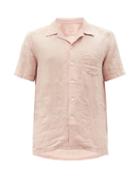 Matchesfashion.com 120% Lino - Cuban-collar Short-sleeve Linen Shirt - Mens - Pink