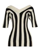 Bottega Veneta - Striped V-neck Ribbed Top - Womens - Black Stripe
