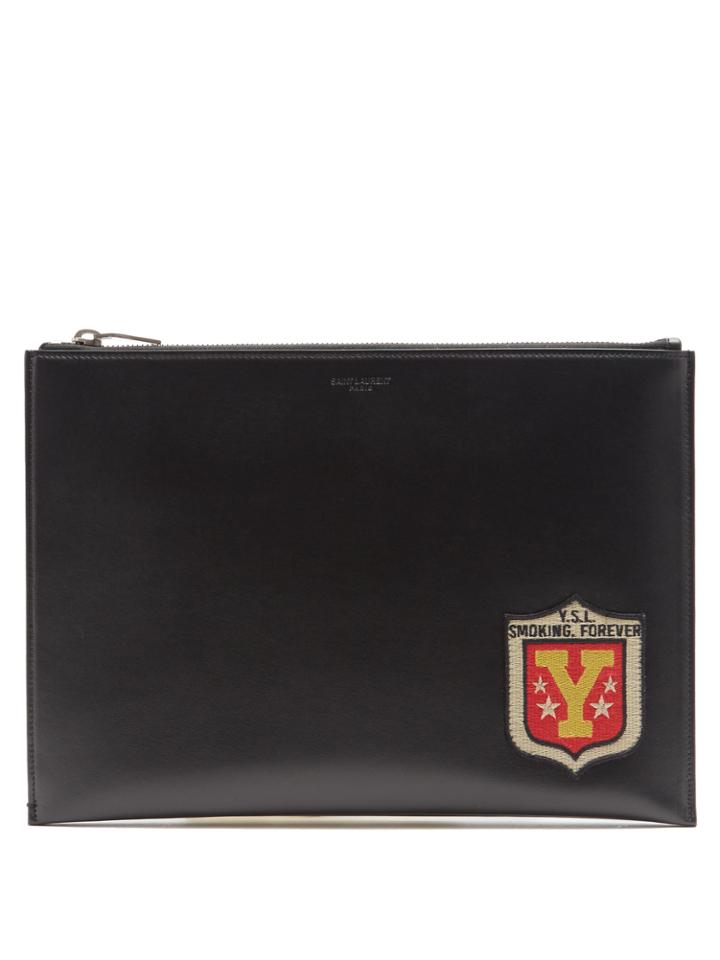 Saint Laurent Badge-appliqu Leather Pouch