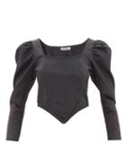 Batsheva - Square-neck Cotton-moire Top - Womens - Black