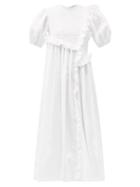 Matchesfashion.com Cecilie Bahnsen - Chloe Ruffled Cotton-blend Poplin Dress - Womens - White