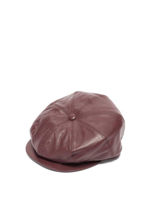 Matchesfashion.com Gabriela Hearst - Tremelo Leather Newsboy Cap - Womens - Burgundy