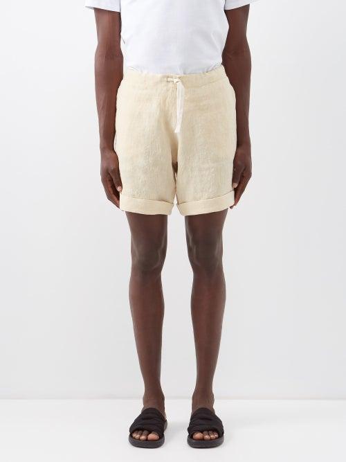 Maran - Cross-embroidered Linen-cambric Shorts - Mens - Light Orange