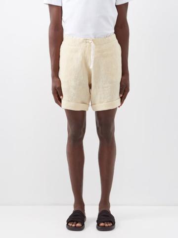Maran - Cross-embroidered Linen-cambric Shorts - Mens - Light Orange