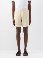 Maran - Cross-embroidered Linen-cambric Shorts - Mens - Light Orange