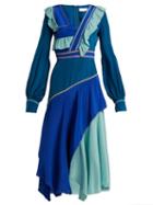 Matchesfashion.com Peter Pilotto - Ruffled Silk Crepe De Chine Dress - Womens - Blue