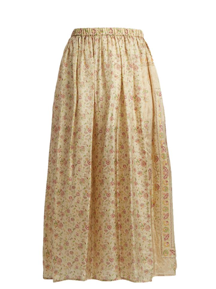 Mes Demoiselles Polka Floral-print Silk Skirt