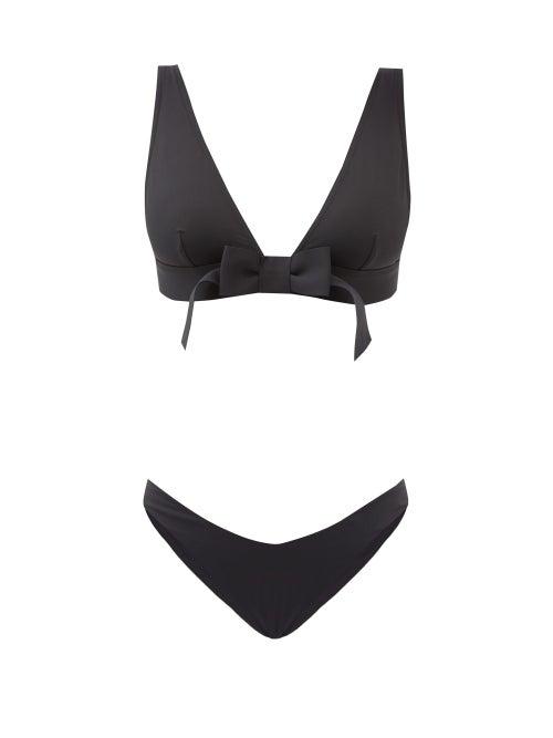 Matchesfashion.com Zimmermann - Poppy Bow-trim Plunge Bikini - Womens - Black