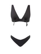Matchesfashion.com Zimmermann - Poppy Bow-trim Plunge Bikini - Womens - Black