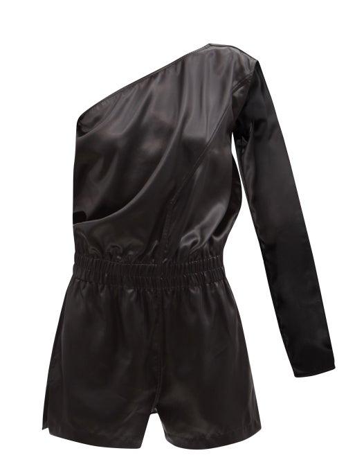 Matchesfashion.com Rick Owens - One-shoulder Satin-faille Playsuit - Womens - Black