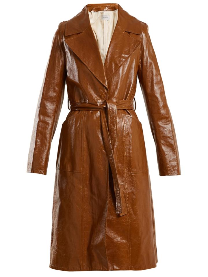 Yves Salomon Tie-waist Patent-leather Trench Coat